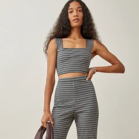 REFORMATION Jodie Black Plaid Cropped Tank // XS - Picture 1 of 8